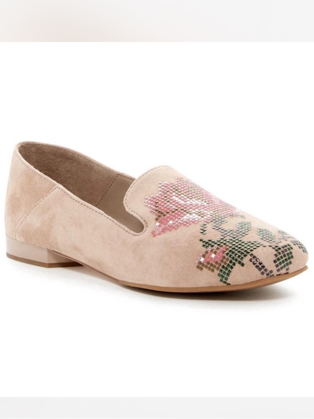 Donald J. Pliner Hiro Blush Pink Suede Beaded Floral Loafers Flats